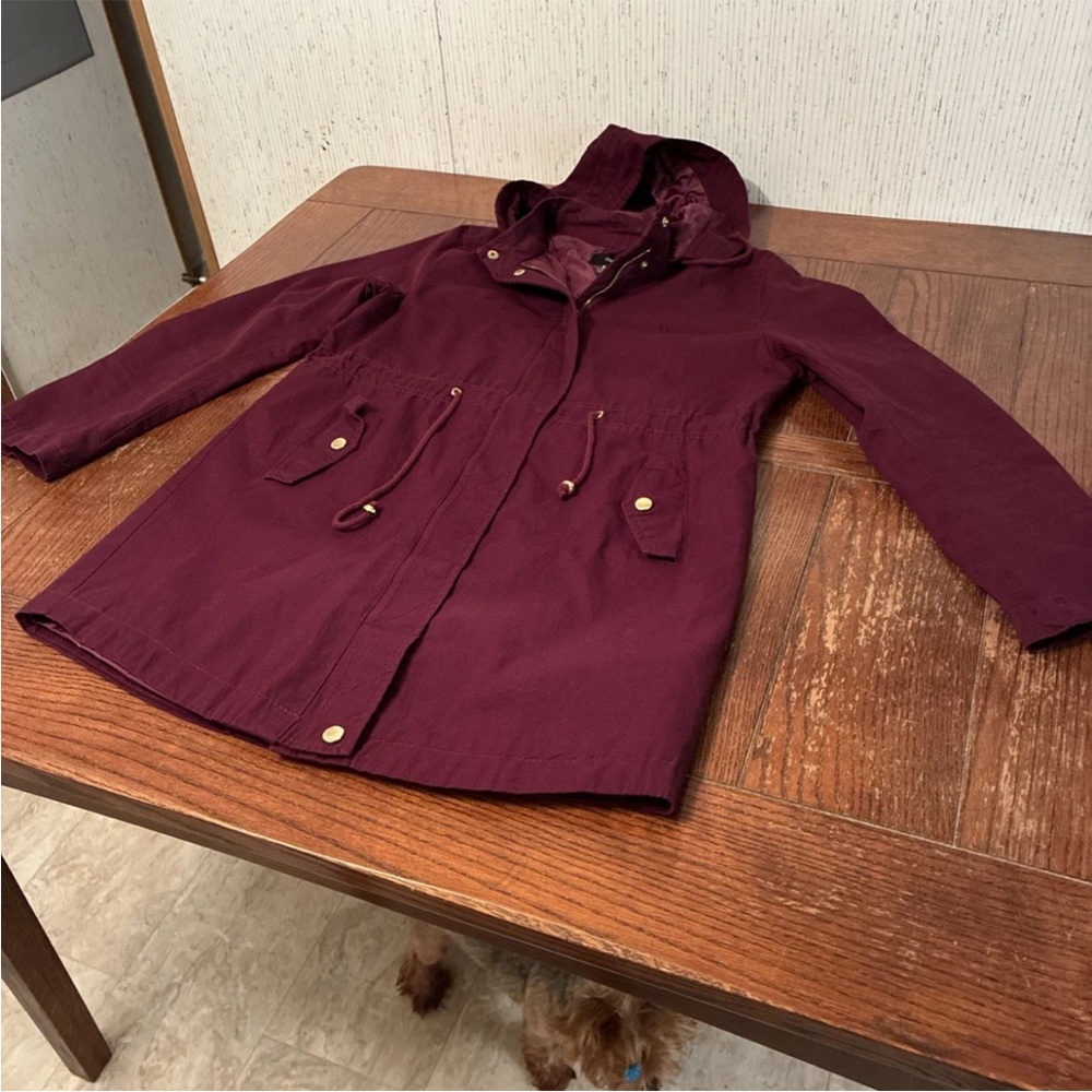 Forever 21 Parka Cargo Utility Hooded Jacket Coat Maroon Burgundy Unisex Large
